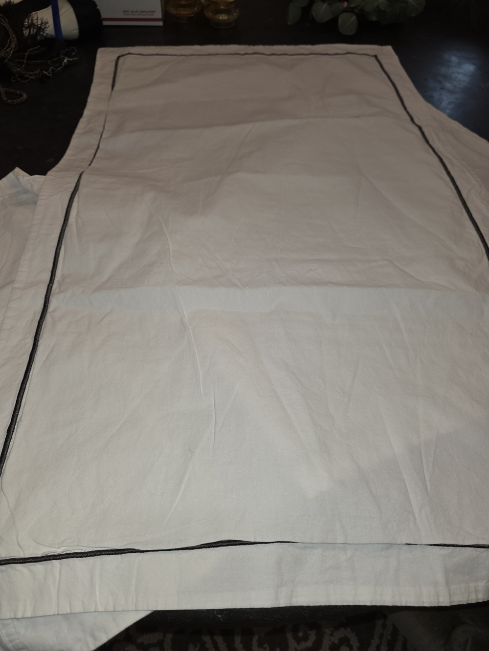 NEW Set IKEA White Cotton King Pillow SHAM with BLACK/GRAY Piped Trim